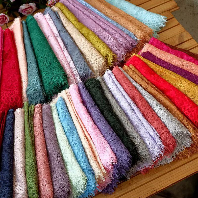 3Meters French chantilly lace Floral embroidered trim with scallop eyelash