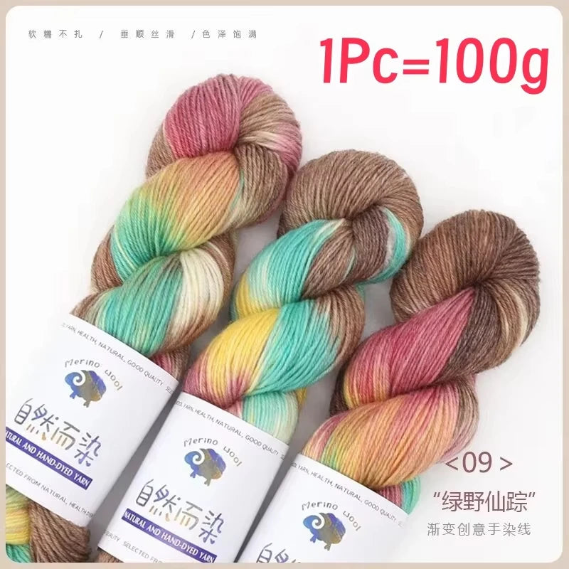 1Pc 100g/roll Merino Wool Yarn Handmade Dyed Sweater Baby 270M