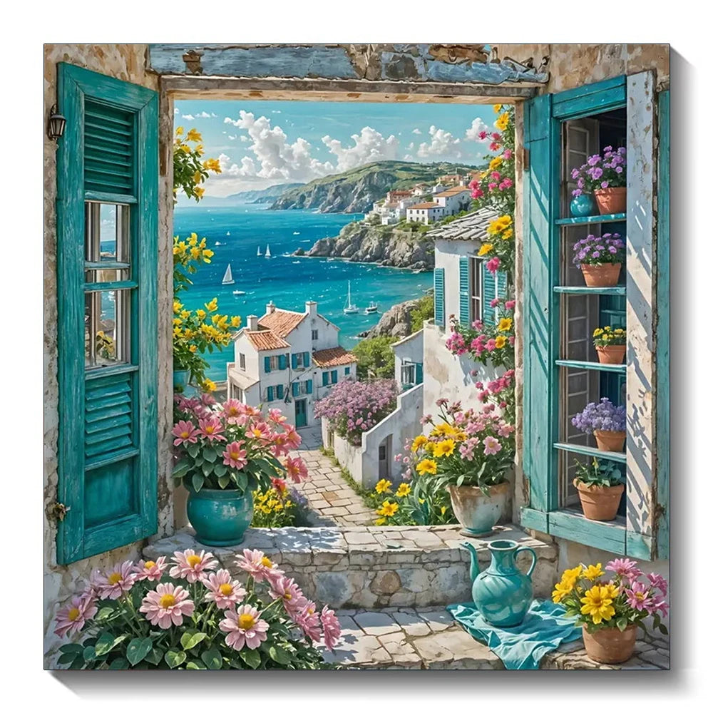 Full Square Round Diamond Mosaic House Landscape DIY Painting Town Ship New Arrival Embroidery Seaside Unique Gift