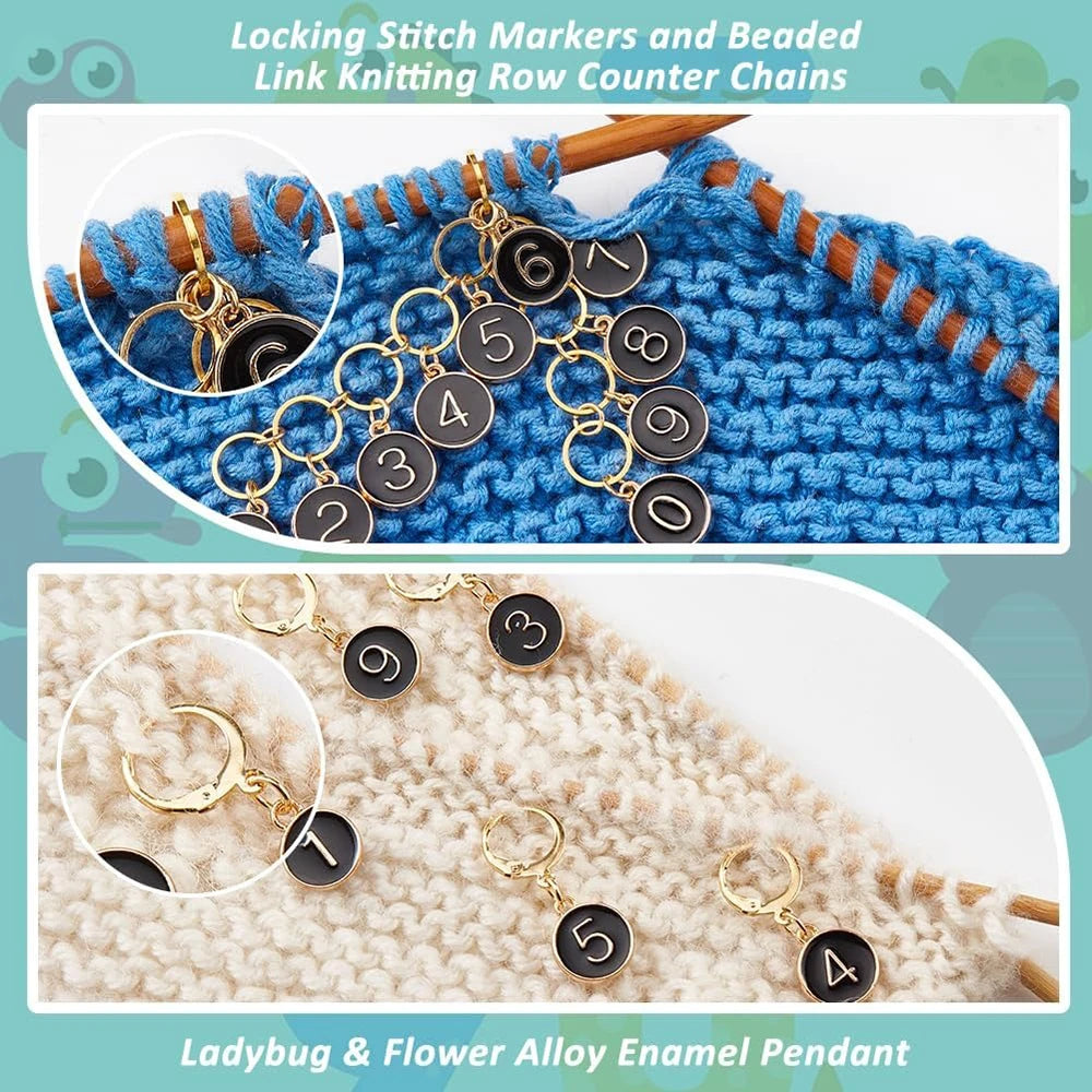0-9 Number Knitting Row Counter Chains Alloy Enamel Stitch Marker for Knitting Weaving Sewing Jewelry Making Crochet Tracking