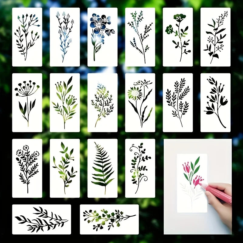 18Pcs/set DIY Flower Painting Stencils, Reusable Plastic Templates for Wood,