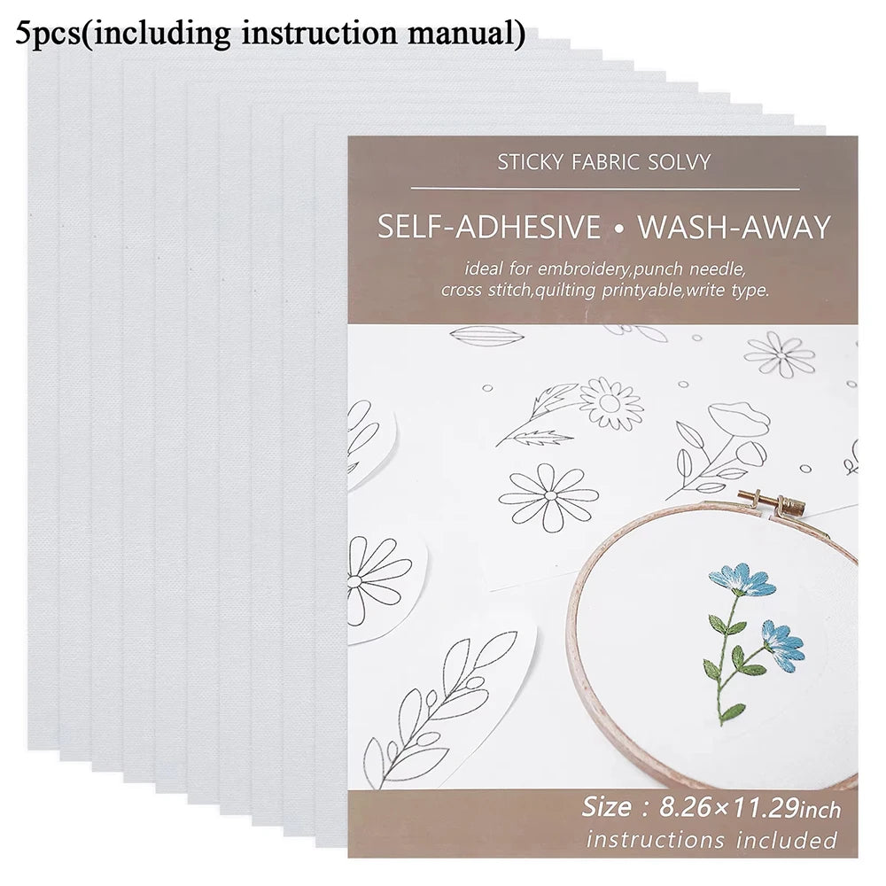 5/10pcs Water Soluble Embroidery Stabilizer Hand Embroidered Patterns Printable Paper Sewing DIY Accessories for Freely Printed
