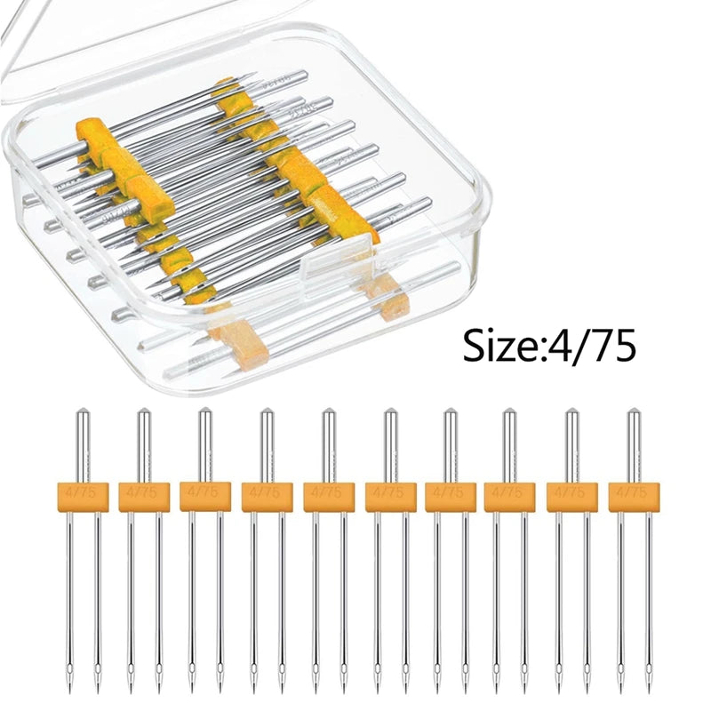 10Pcs Double Twin Needles with Plastic Box for Sewing Machine