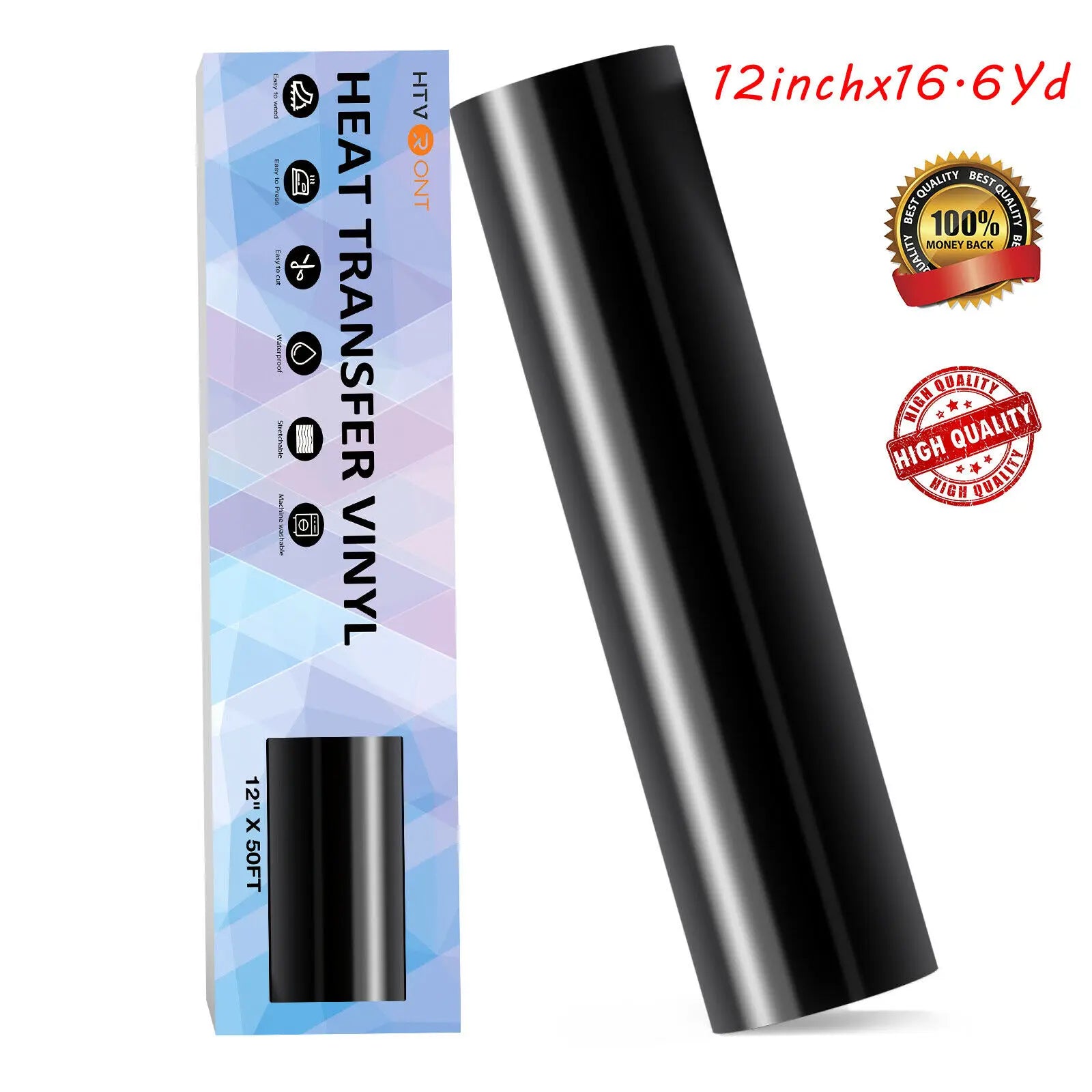 HTVRONT 12"X20ft/50ft/30x1500cm Heat Transfer Vinyl Roll T-shirt Sticker Craft Iron