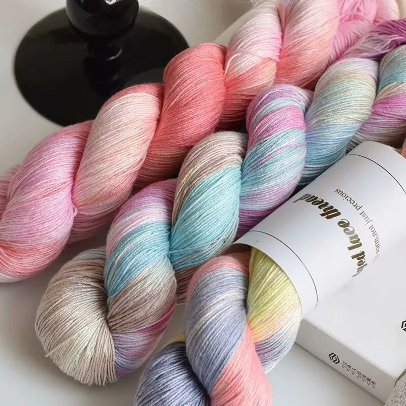 100g/Roll Hand-Dyed Silk Lace Thin Gradient Color Crochet Knitting Yarn