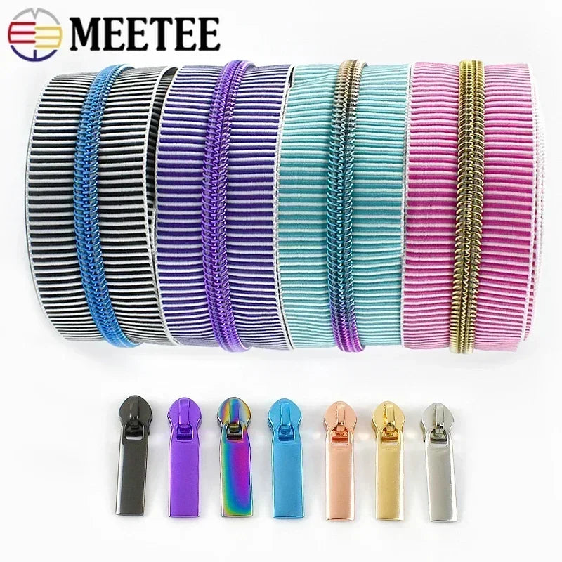 1/2/4/5Meters 5# Striped Nylon Zippers Tape Sewing Bag Continuous Roll