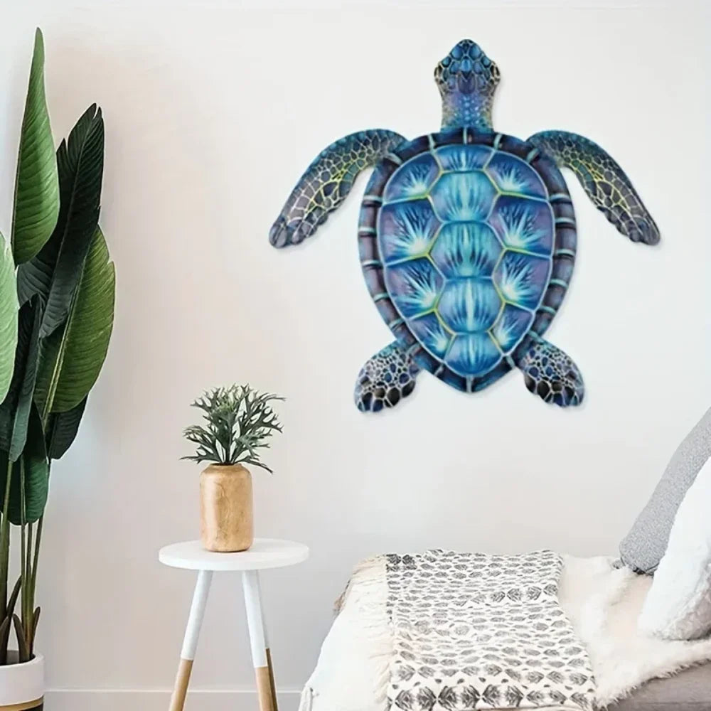 Blue Metal Sea Turtle Wall Art Decoration for Turtle Lovers