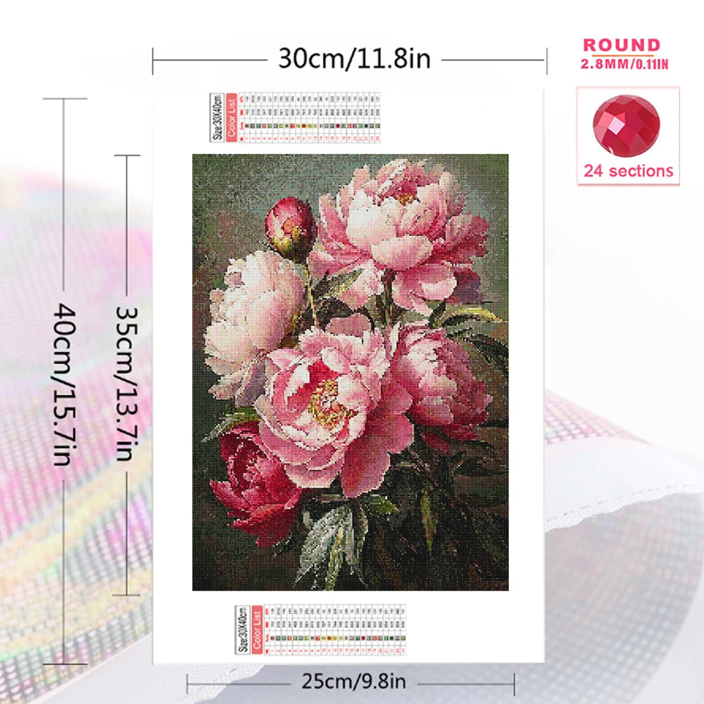 Momoart Full Square Round Diamond Embroidery Peony Flower Diamond Painting