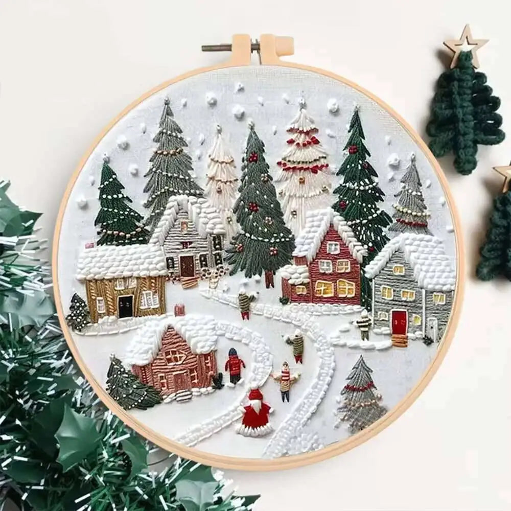 1Pc Embroidery Kit&Hoop Christmas Wreath Included Hand Cross-Stitch Kit Adults