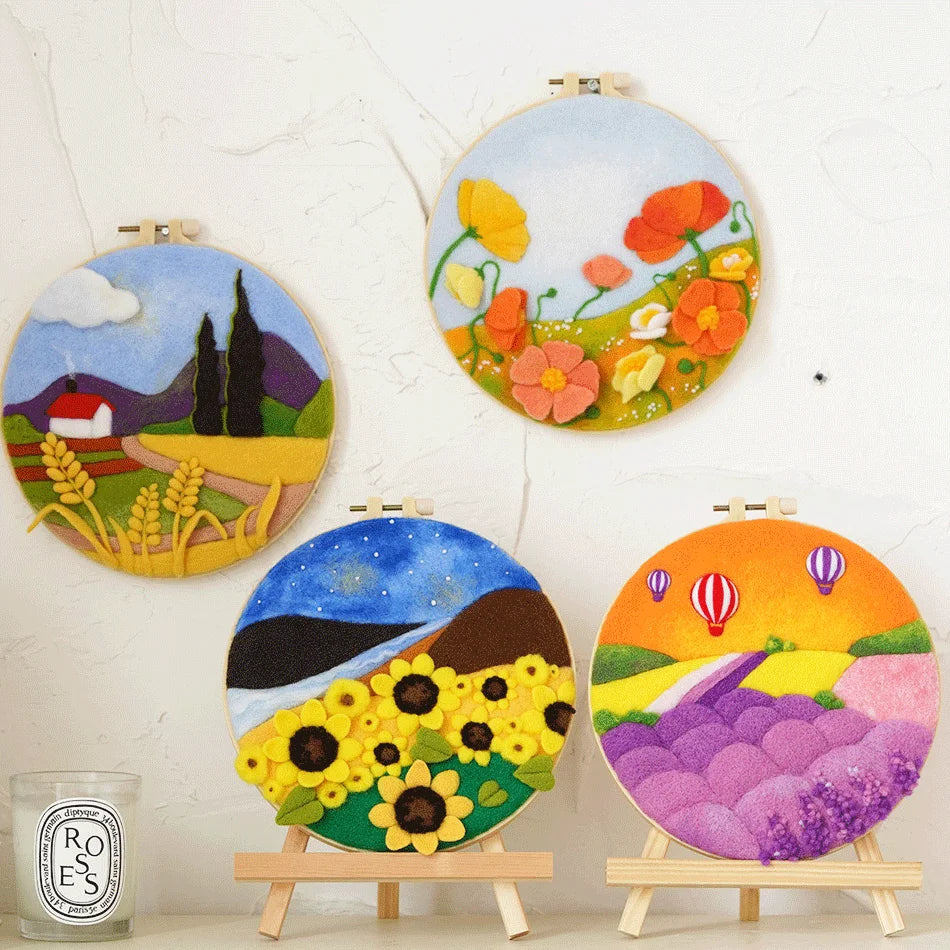 Needle Felting Wool Painting Starter Set With Embroidery Frame
