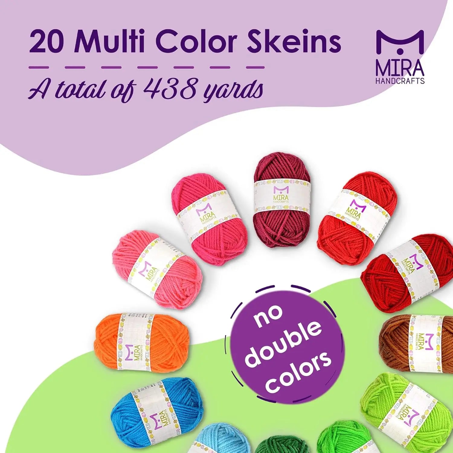 20 Multicolored Acrylic Yarn Skeins - 438 Yards Total, Ideal for Crochet and Knitting Starter Kit