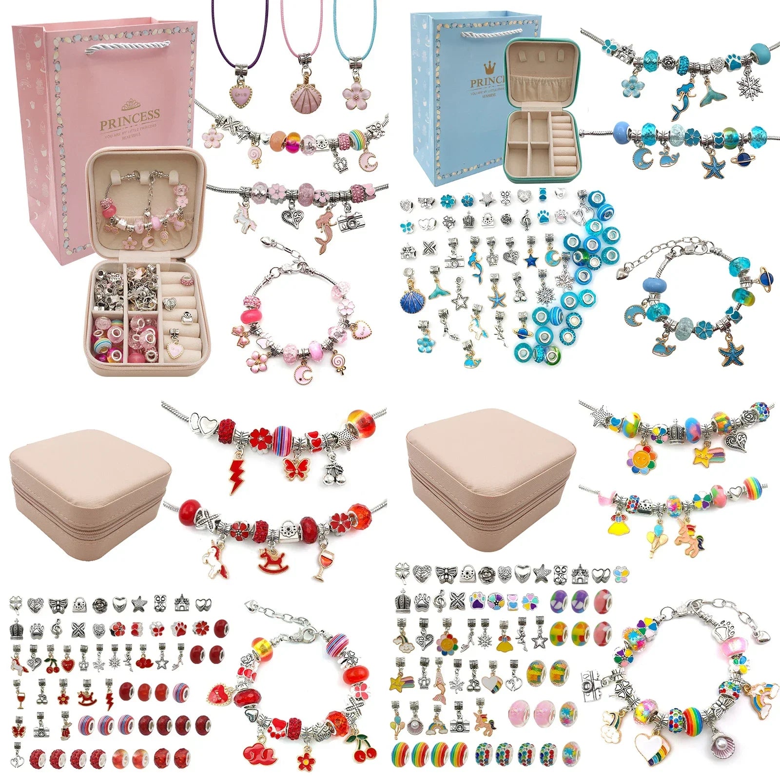 Charm Bracelet Kit Girls,Gift Box 66Pcs Jewelry for 6-12