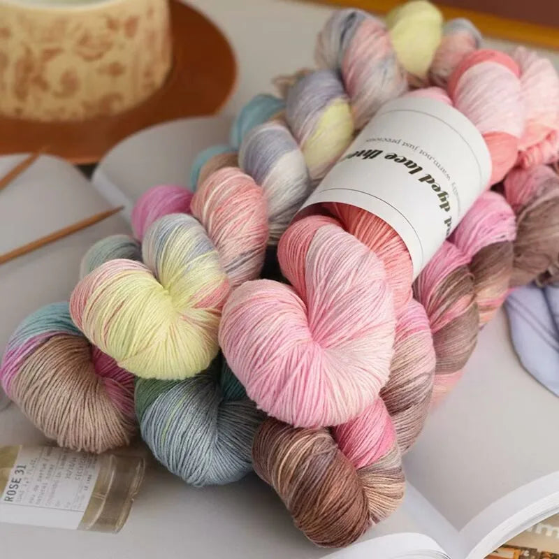 100g/Roll Hand-Dyed Silk Lace Thin Gradient Color Crochet Knitting Yarn