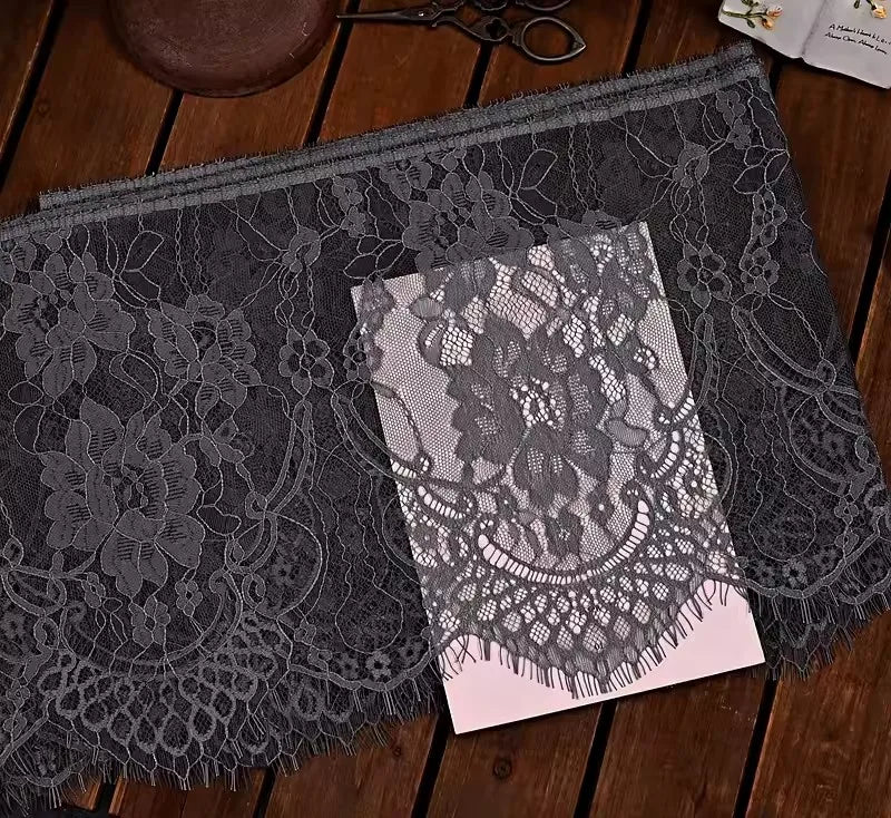 3Meters French chantilly lace Floral embroidered trim with scallop eyelash