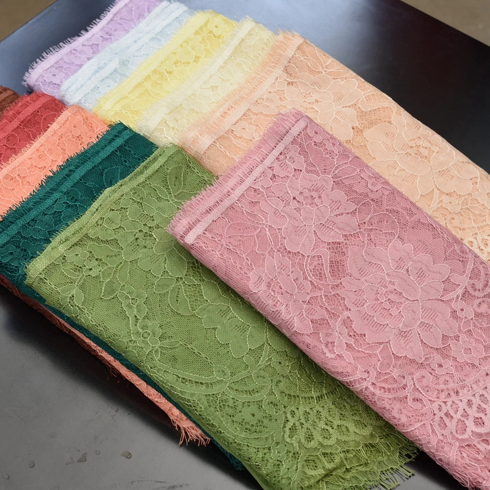 3Meters French chantilly lace Floral embroidered trim with scallop eyelash