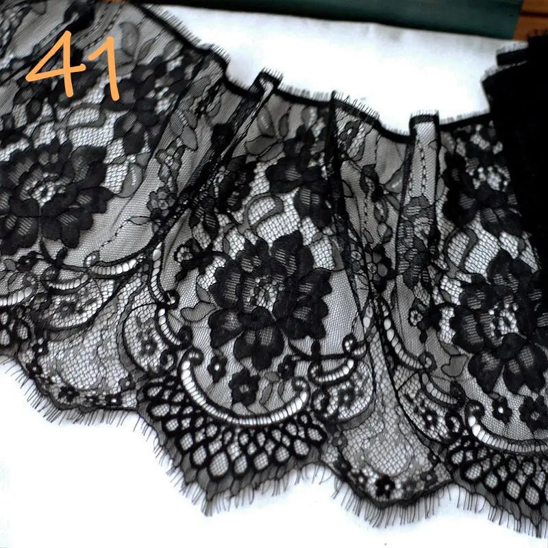 3Meters French chantilly lace Floral embroidered trim with scallop eyelash