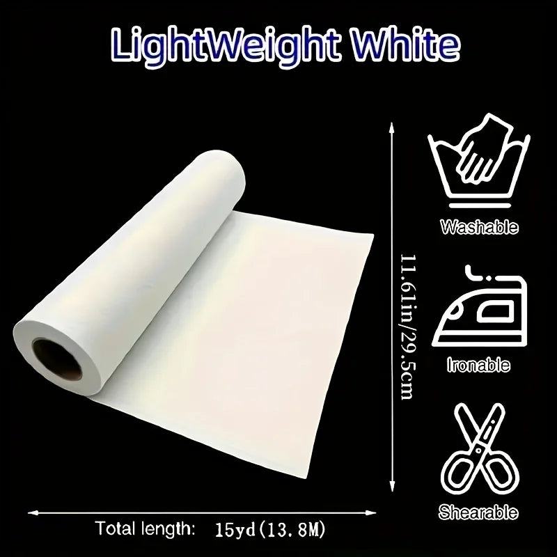 1Roll 11.6×15yd Iron-On Fusible Interfacing - Lightweight Polyester For Sewing Crafts