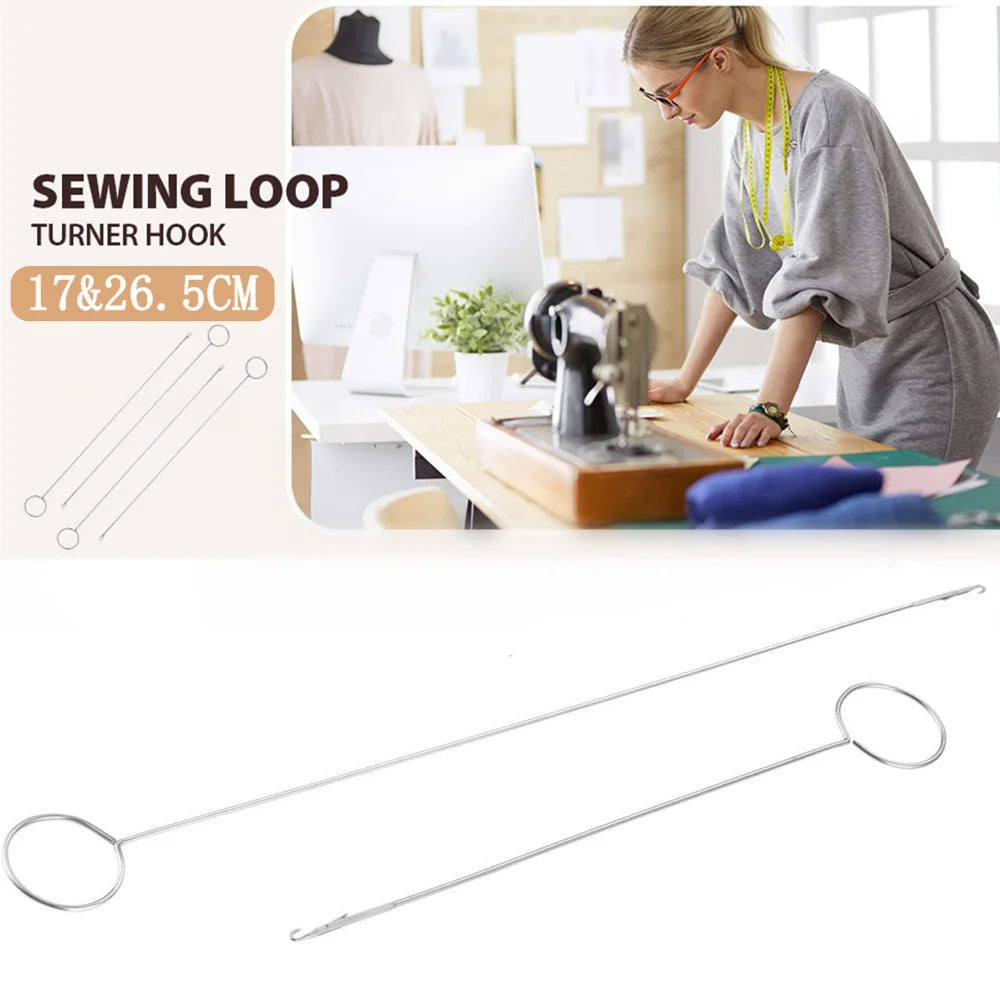 1/2PCS Stainless Steel Sewing Loop Hook Turning Fabric Tube 17.5&26.5CM