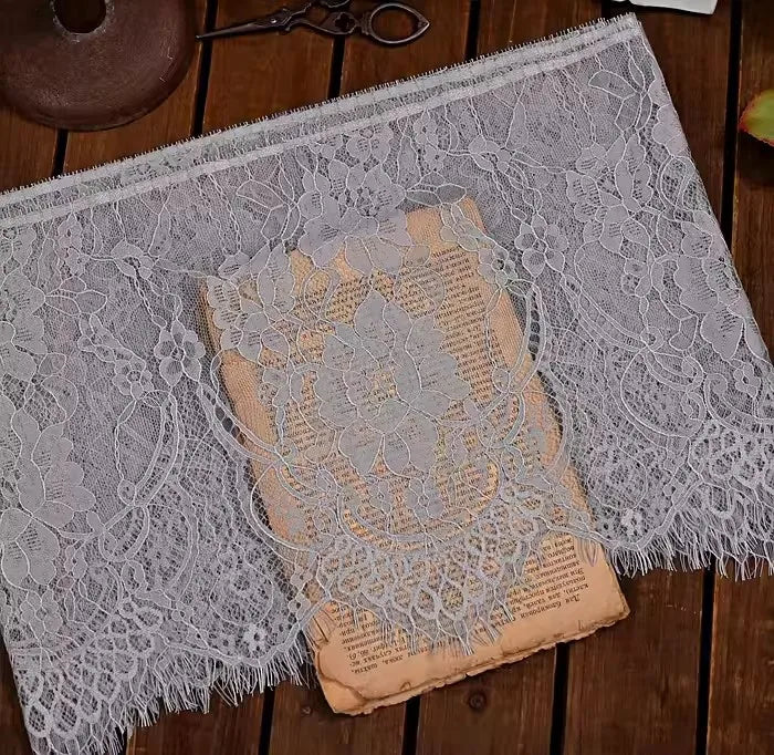 3Meters French chantilly lace Floral embroidered trim with scallop eyelash