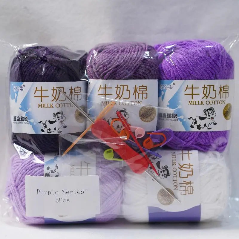 New 5Pcs colorful Soft Milk Cotton 5Ply Yarn Children, Adults