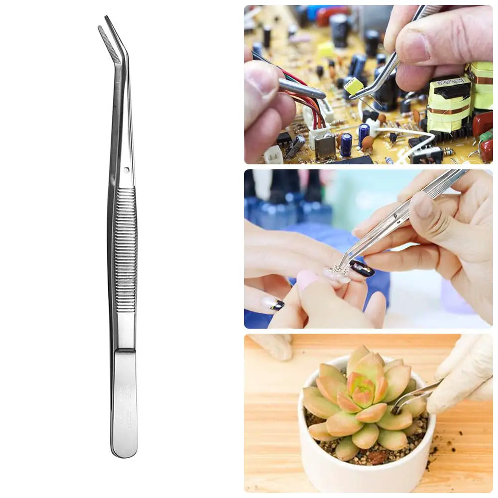 Stainless Steel Tweezers, Curved Serrated Tip Multipurpose Sewing Machine Tweezers