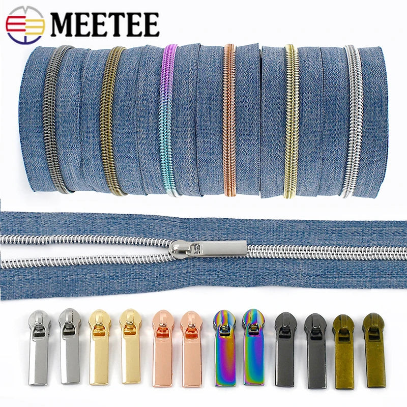 1-10M 5# Nylon Zippers for Sewing  with Slider Decoration  Kit