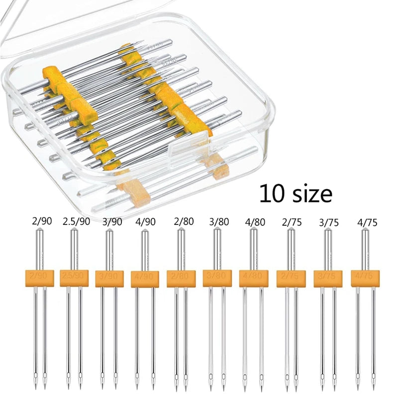 10Pcs Double Twin Needles with Plastic Box for Sewing Machine
