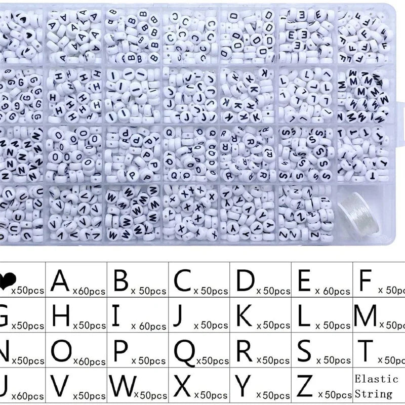 1400pcs/Box Acrylic English Alphabet Beads Set Kits With Stretch Cords