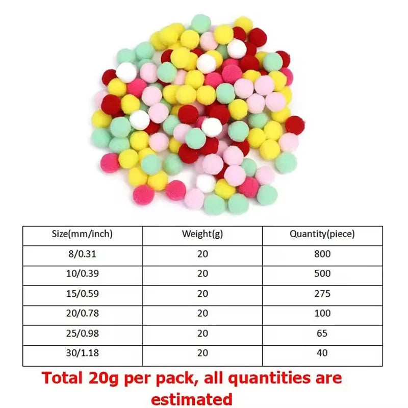 20g/Pack Colorful Pompoms Soft Round Pompom Fluffy Ball DIY Craft