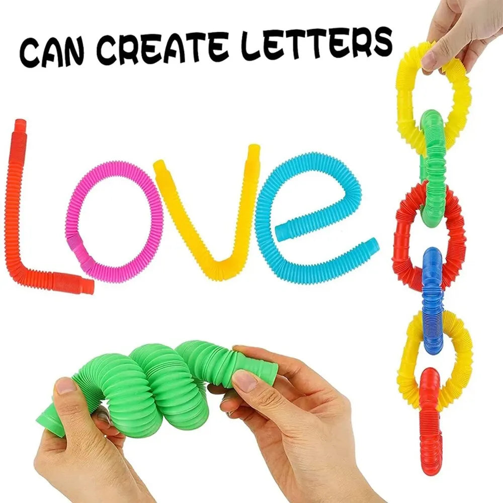 8PCS Coil Telescopic Pop Stretching Tube Children/Adult Stress Relief Toy