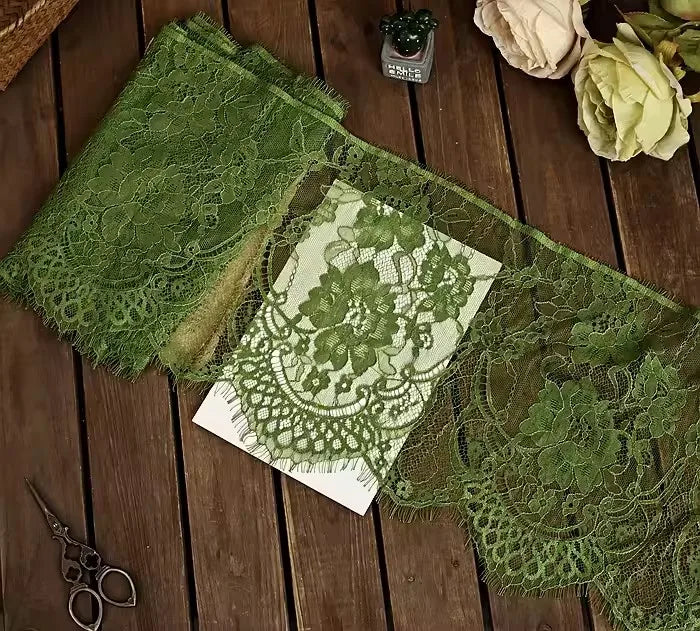 3Meters French chantilly lace Floral embroidered trim with scallop eyelash