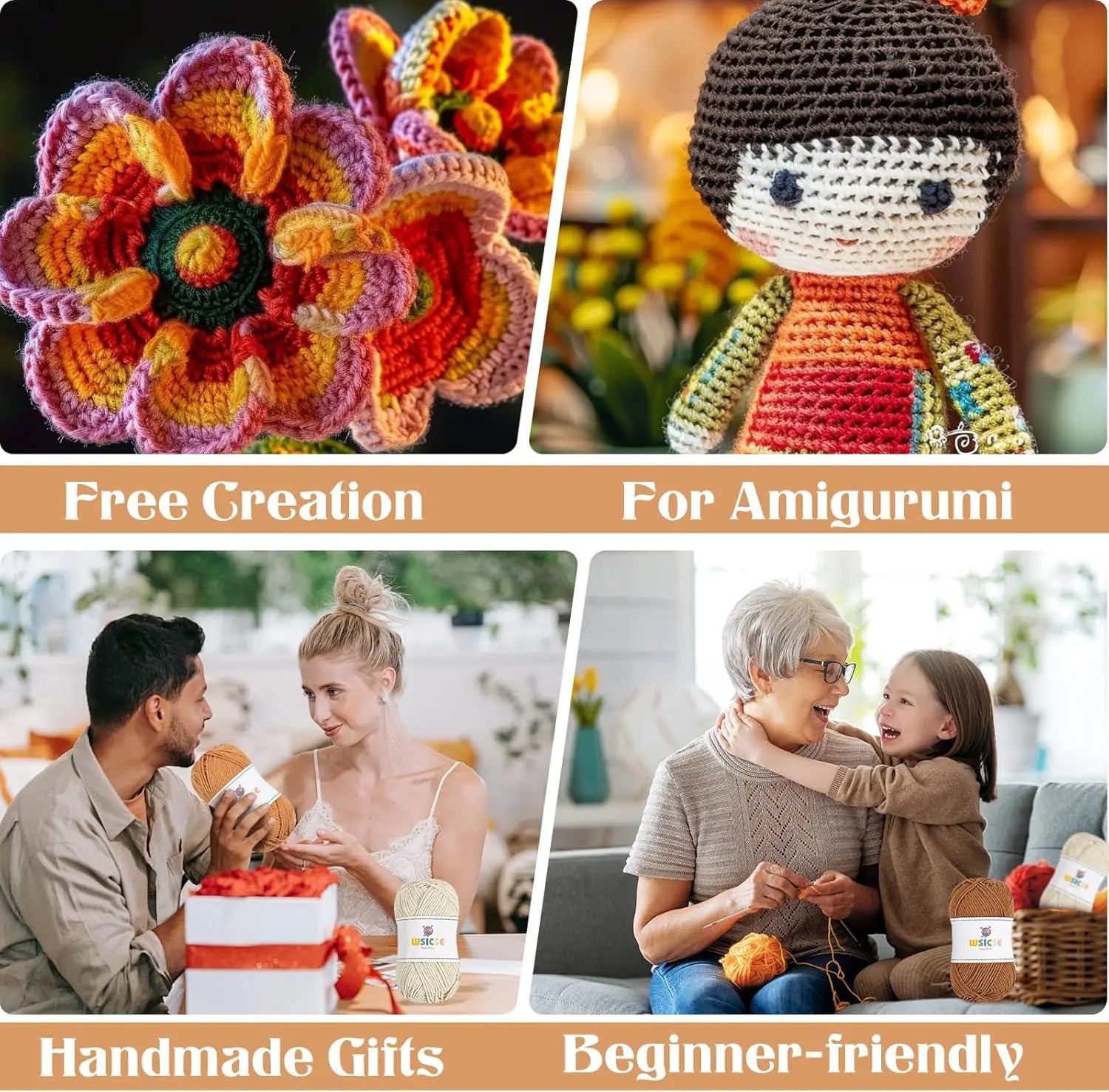 4-Pack Soft Cotton Yarn, 560Yards for Crochet Knitting, Assorted Colors,