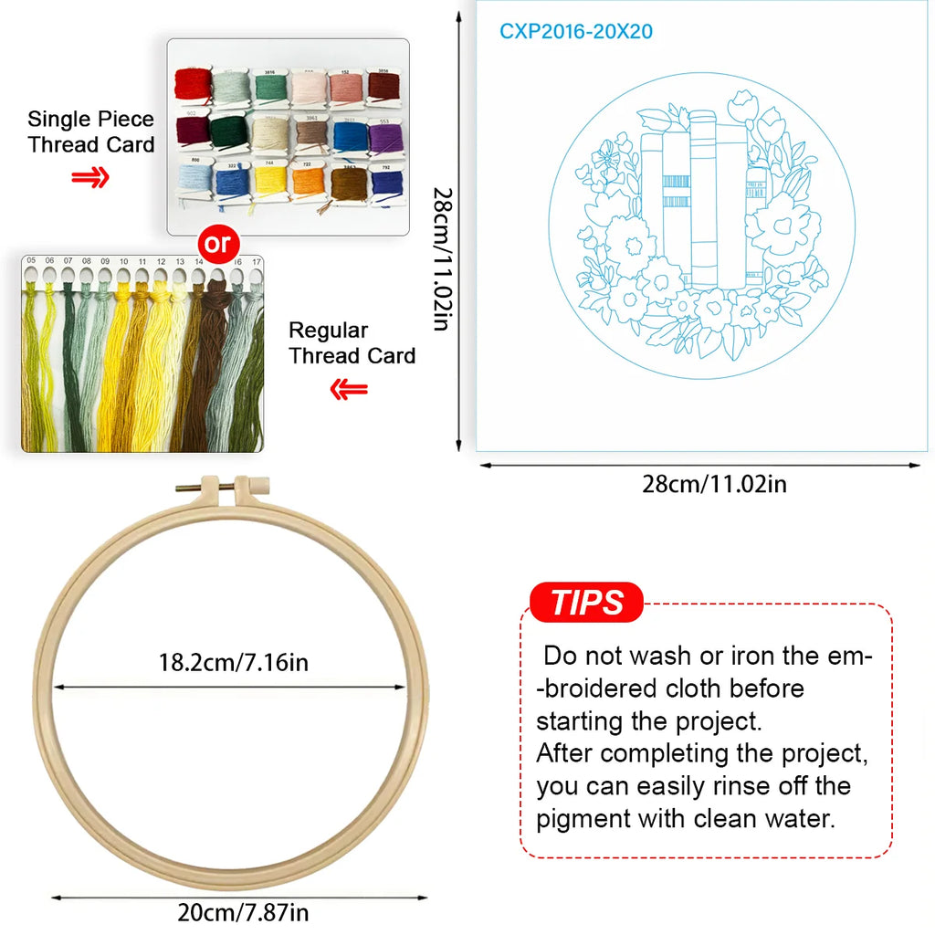 1pc 20X20CM/15X15CM 7.87/6.3inch Book Embroidery Starter Kit