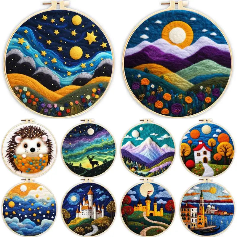 Needle Felting Wool Painting Starter Set With Embroidery Frame