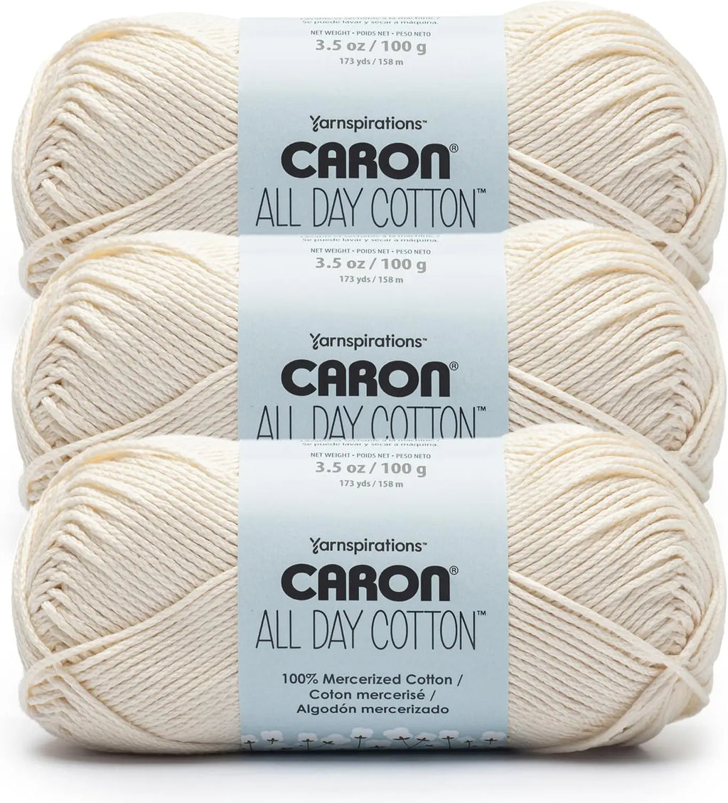 3-Pack 100% Mercerized Cotton Yarn, 173 Yards Each, Cream Color for Knitting and Crochet