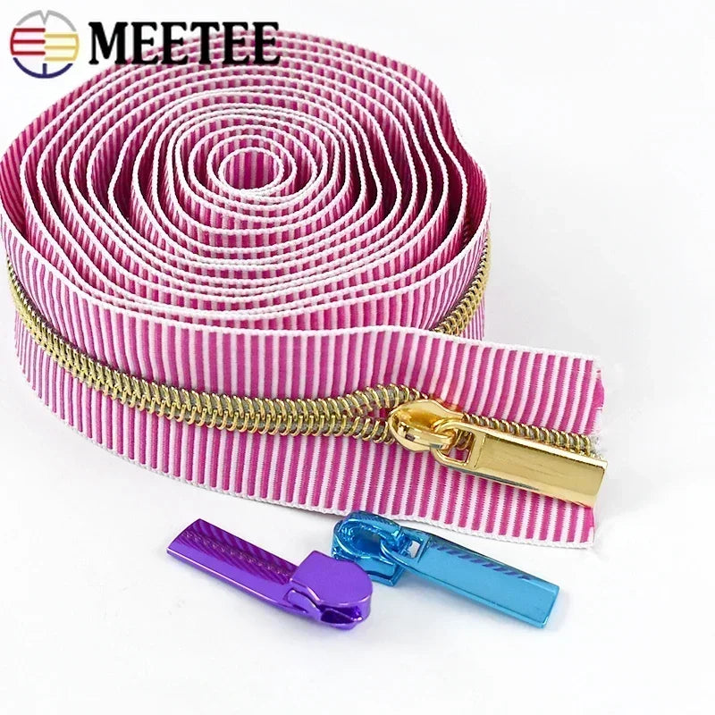 1/2/4/5Meters 5# Striped Nylon Zippers Tape Sewing Bag Continuous Roll