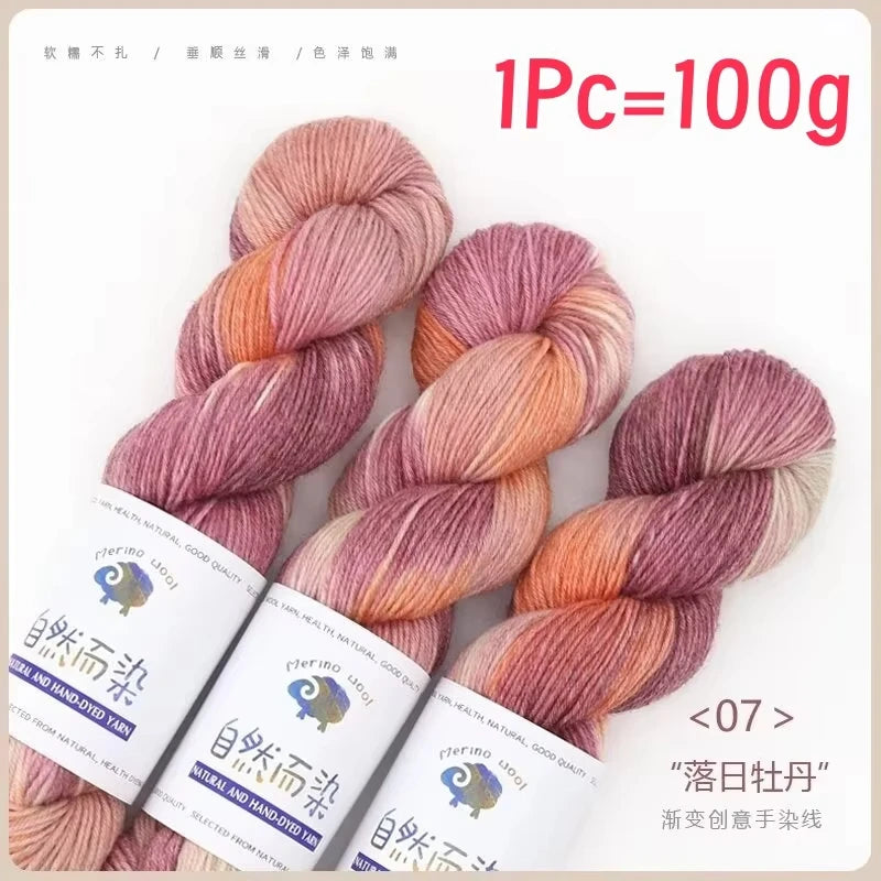 1Pc 100g/roll Merino Wool Yarn Handmade Dyed Sweater Baby 270M