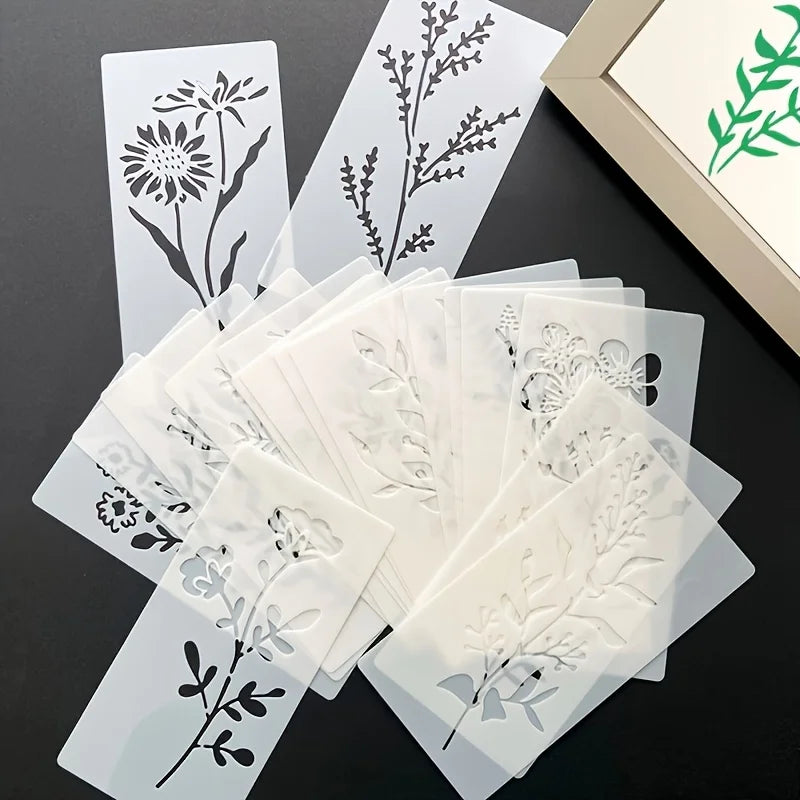 18Pcs/set DIY Flower Painting Stencils, Reusable Plastic Templates for Wood,