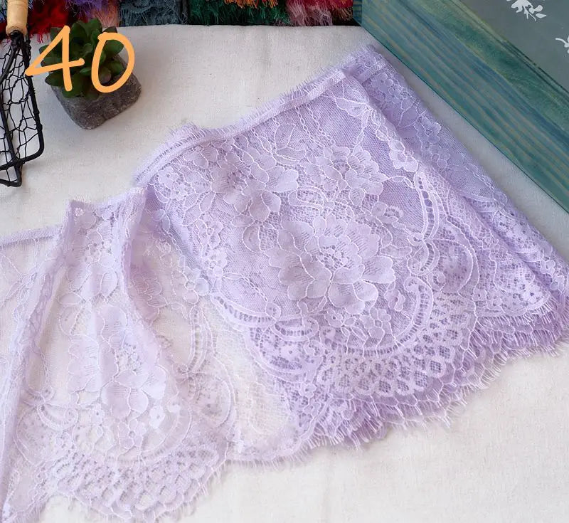 3Meters French chantilly lace Floral embroidered trim with scallop eyelash
