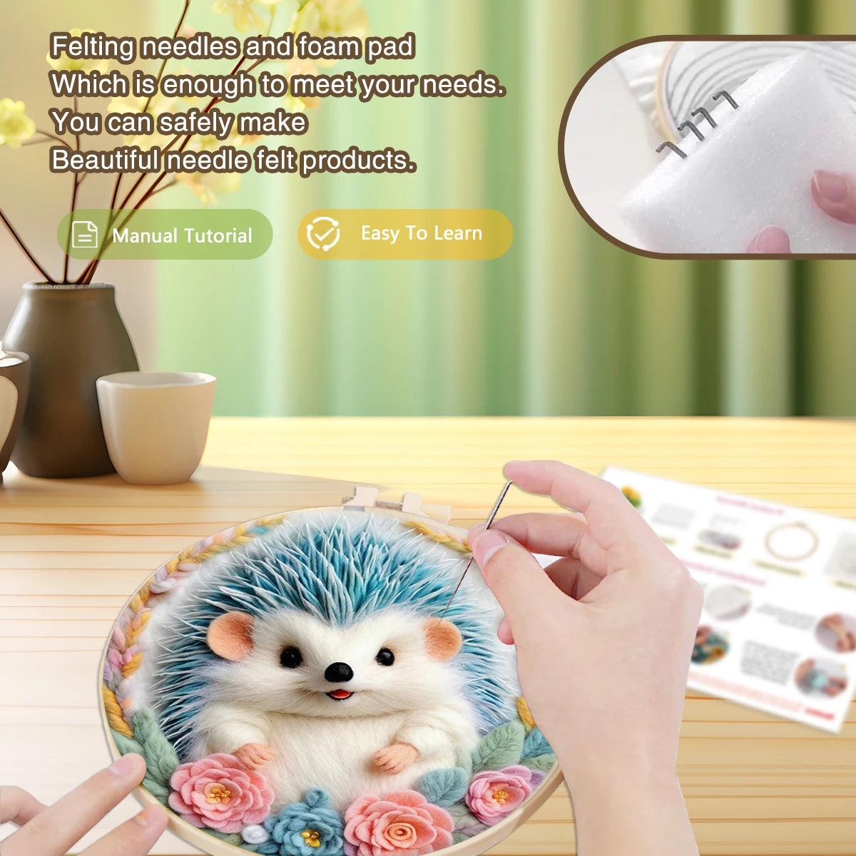 Needle Felting Wool Painting Starter Set With Embroidery Frame