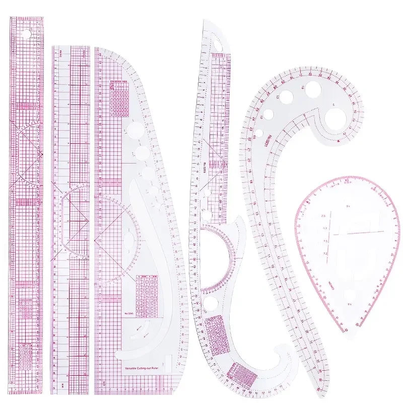6-Piece French Curve Ruler Set - Flexible Tailoring Templates for Dressmaking
