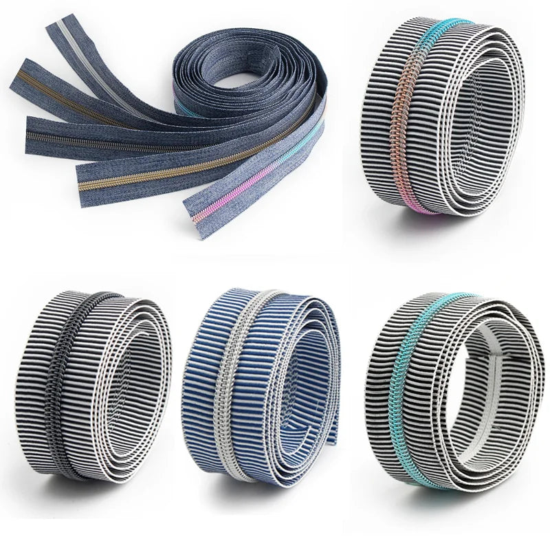 1/3/5 yards #5 Nylon striped zipper strap sewn and woven