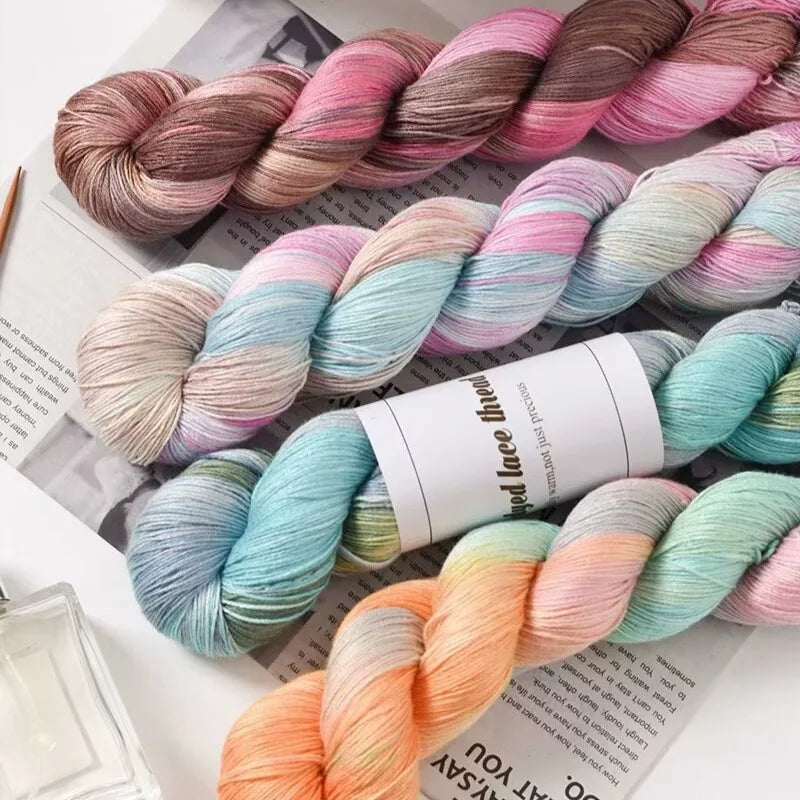100g/Roll Hand-Dyed Silk Lace Thin Gradient Color Crochet Knitting Yarn