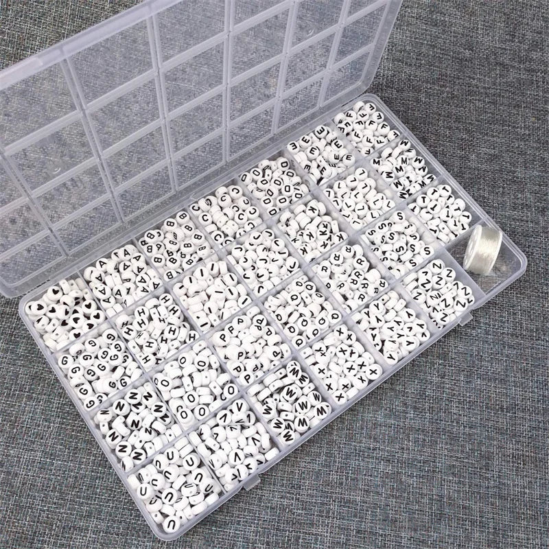 1400pcs/Box Acrylic English Alphabet Beads Set Kits With Stretch Cords