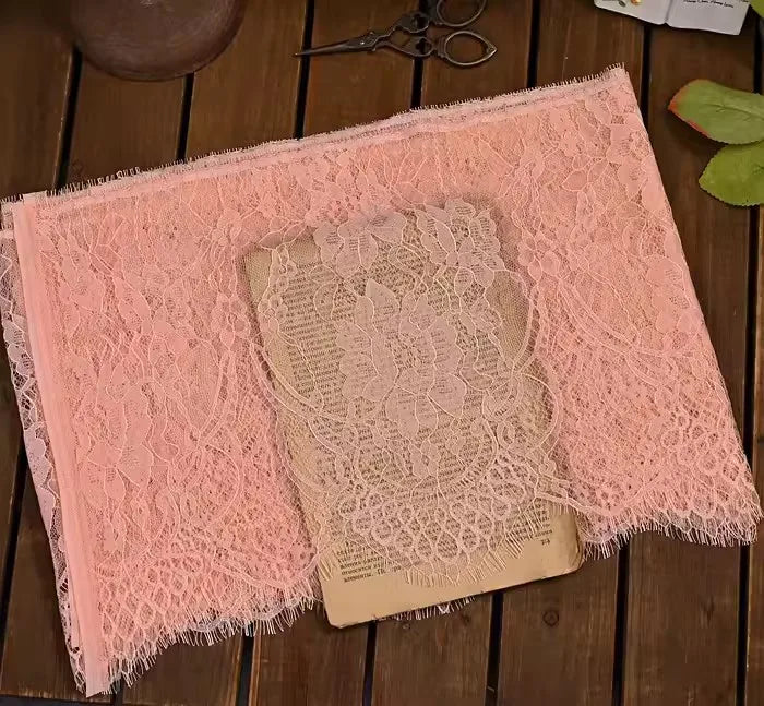 3Meters French chantilly lace Floral embroidered trim with scallop eyelash