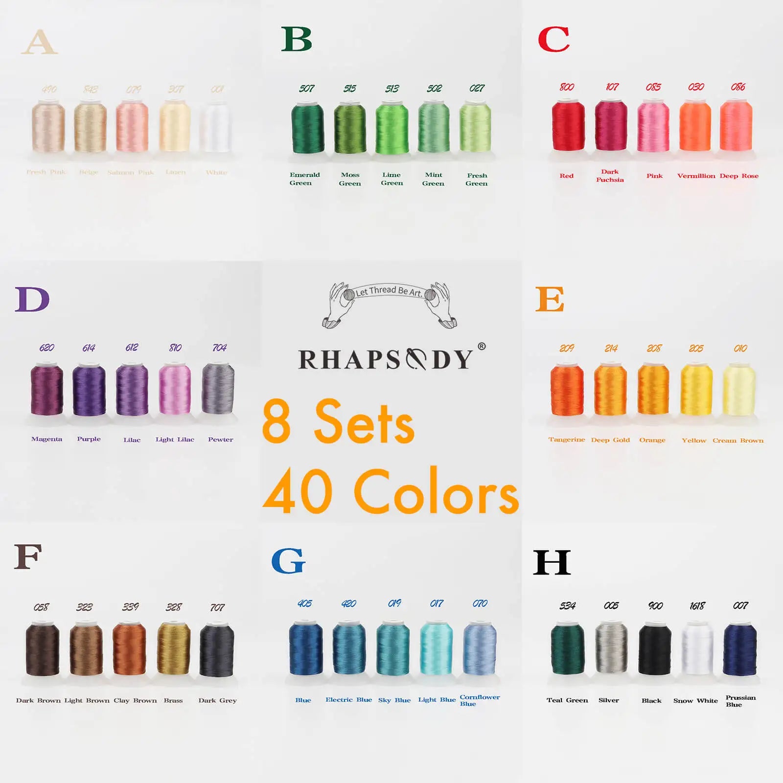 Rhapsody 40WT Polyester Embroidery Machine Thread 550Y 60 Colors