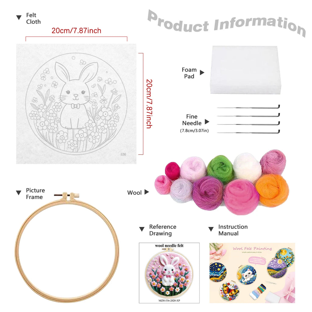 Needle Felting Wool Painting Starter Set With Embroidery Frame