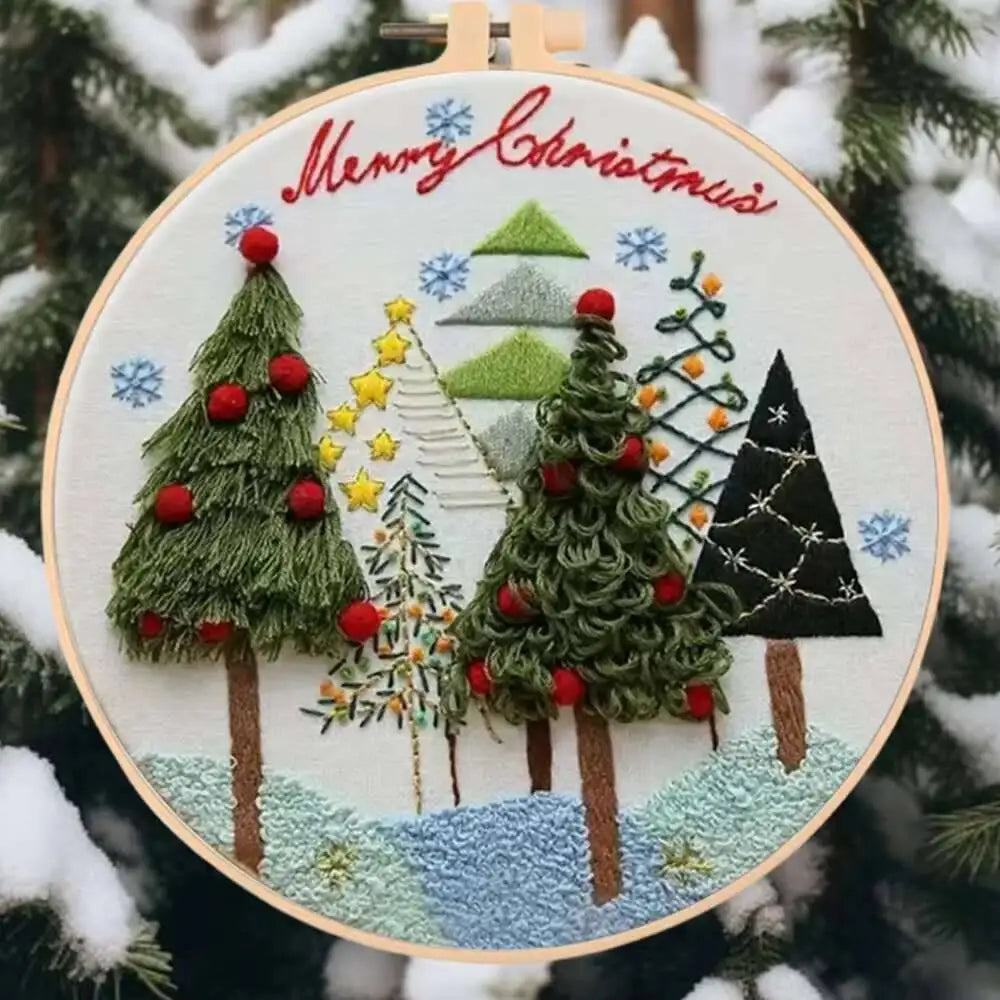 1Pc Embroidery Kit&Hoop Christmas Wreath Included Hand Cross-Stitch Kit Adults