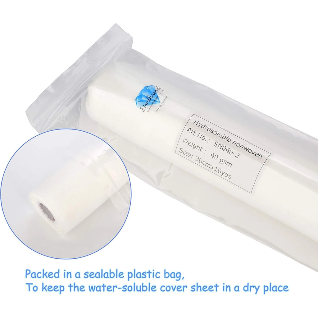 Simthread Non-Woven Water-Soluble Wash Away Machine Embroidery Stabilizer Backing 12”x10Y Roll