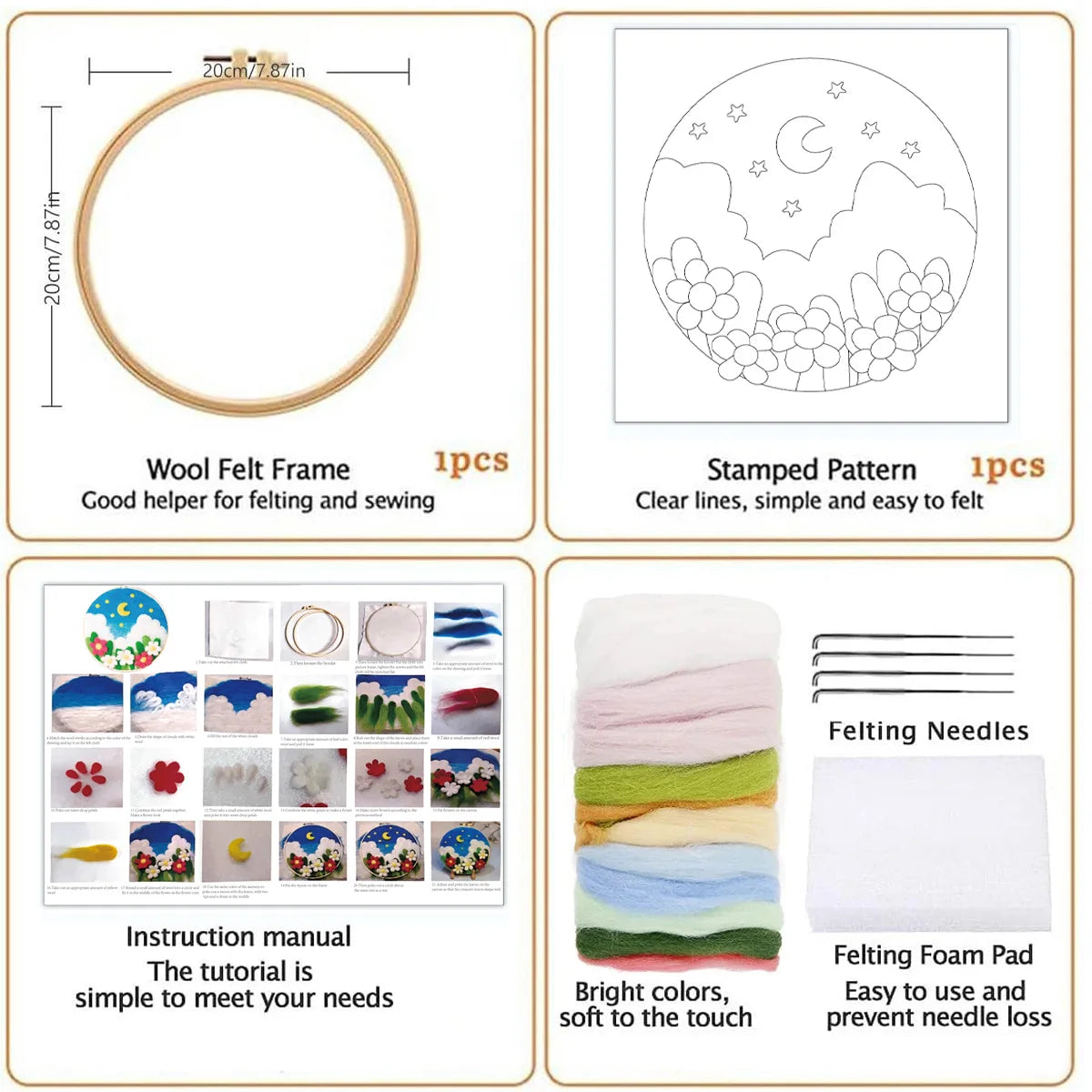 Needle Felting Wool Painting Starter Set With Embroidery Frame